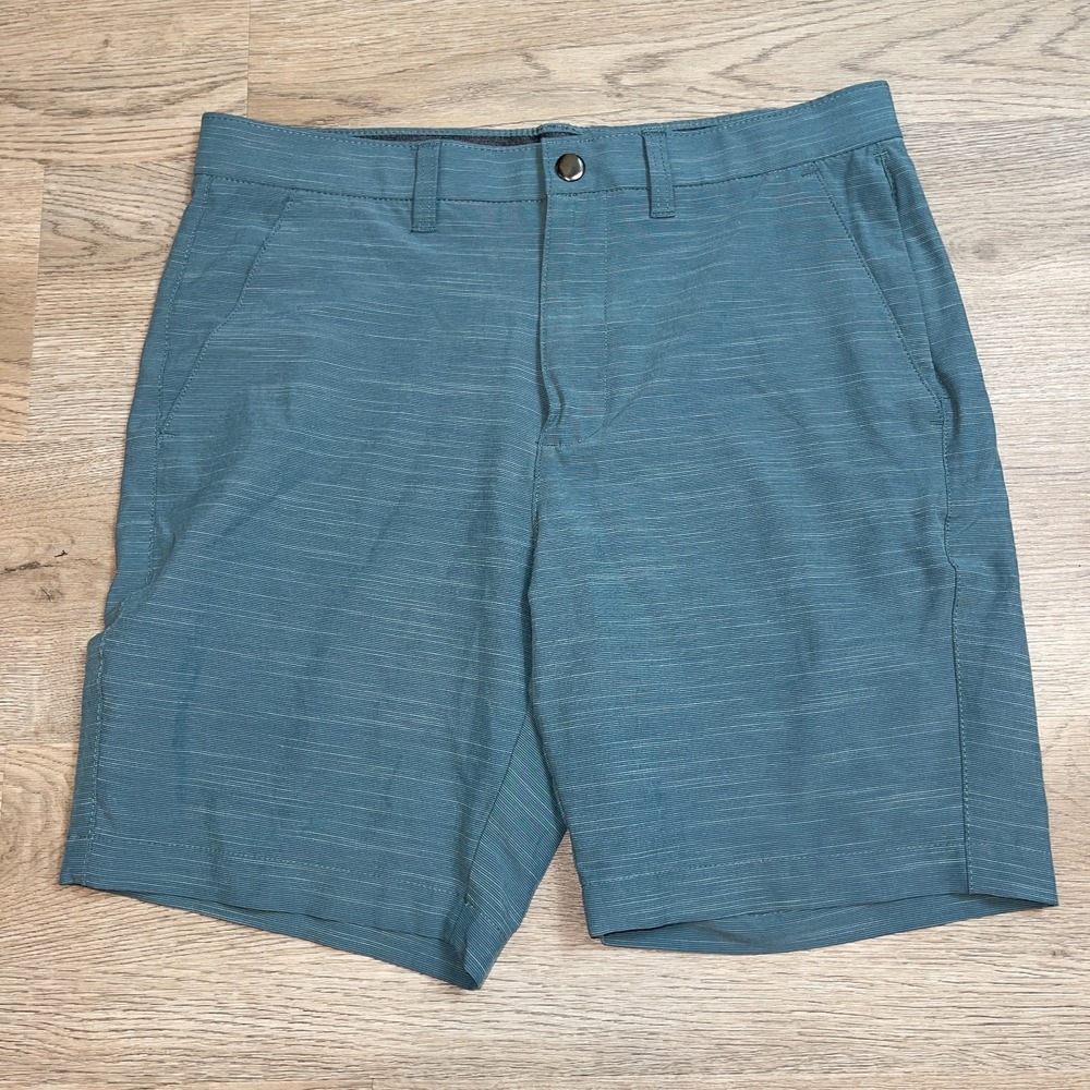 APT 9 Mens Size 32 Premier Flex Performance Hybrid Shorts Teal Blue Flat Front